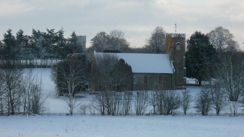 Carlton Church bathed in the deep snow