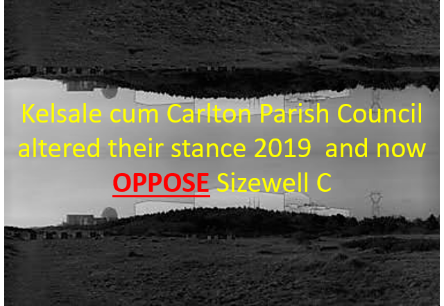 A graphic showing the proposed Sizewell C overlayed with the message that KcC Parish Council oppose the development
